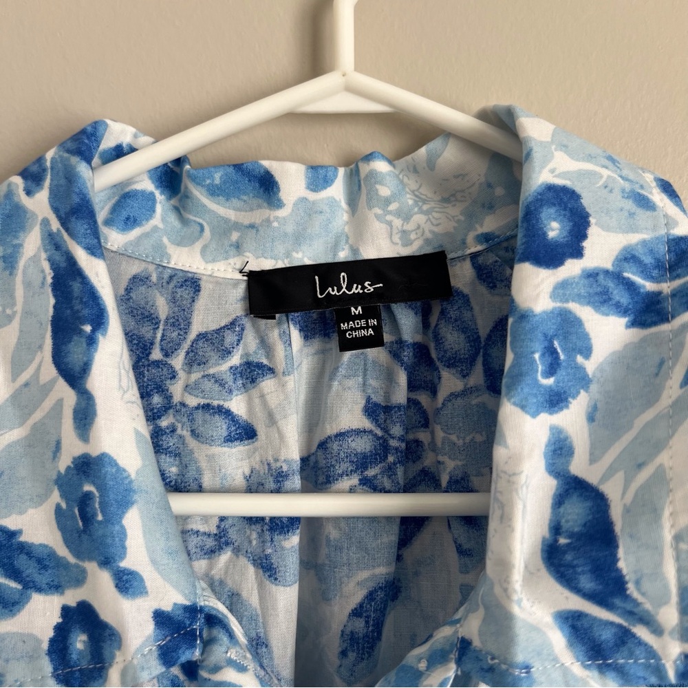 Lulu’s Sunny Charisma Shirt Dress Blue Floral Button Mini Tropical Preppy Medium - Picture 6 of 12